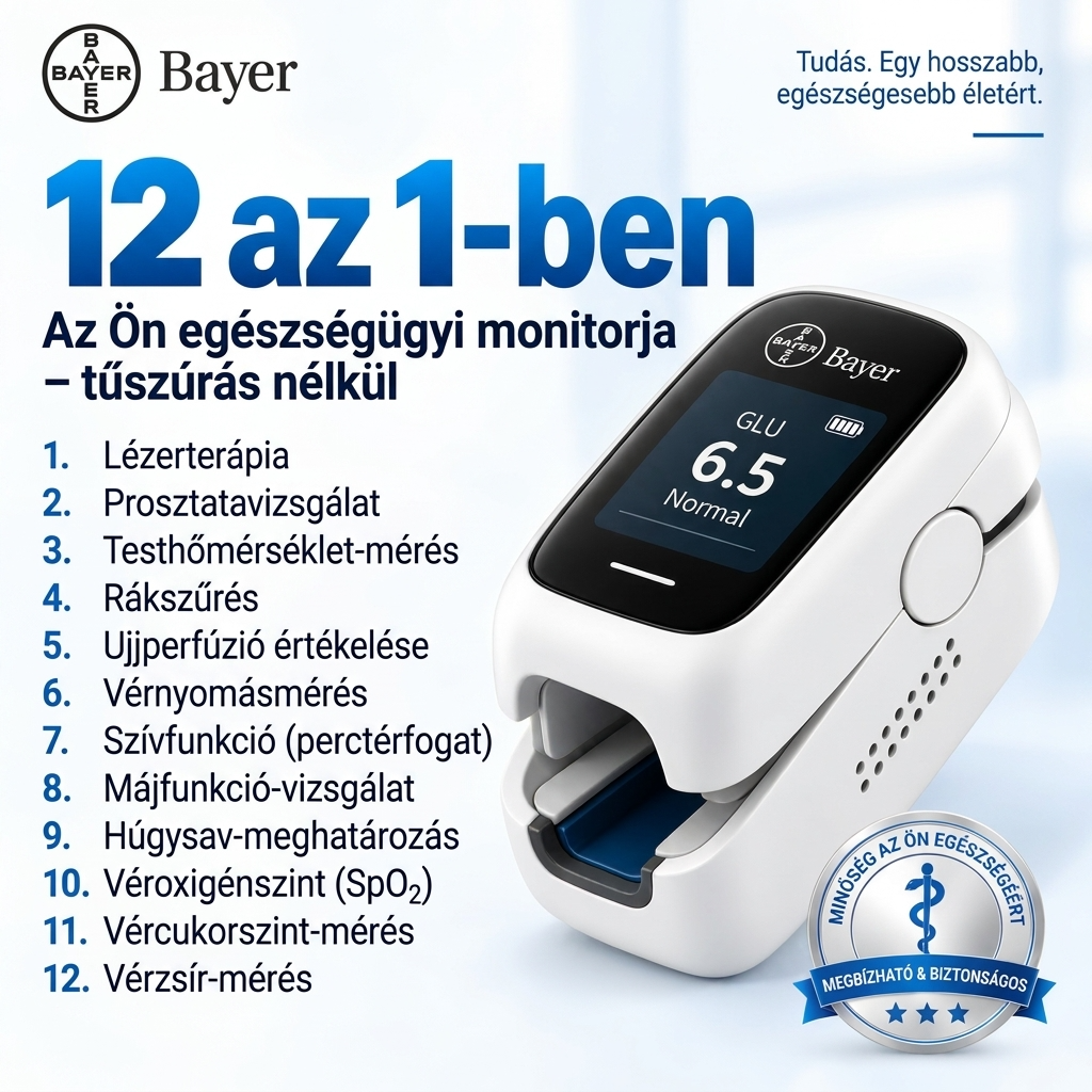 Bayer 12 az 1-ben vércukormérő – digitális, nem invazív, tű és szúrás nélküli vércukor készülék