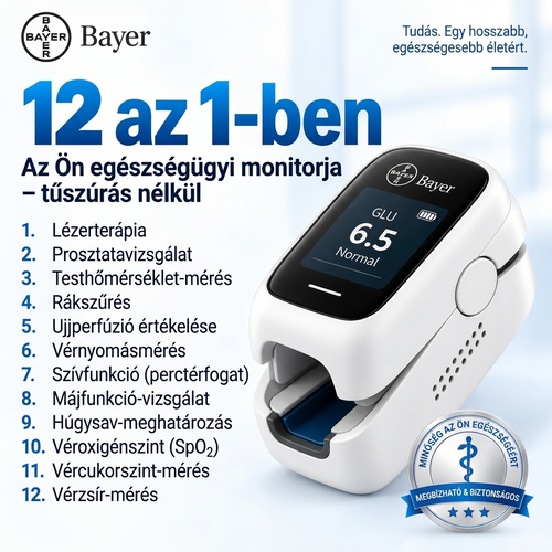 Bayer 12 az 1-ben vércukormérő – digitális, nem invazív, tű és szúrás nélküli vércukor készülék
