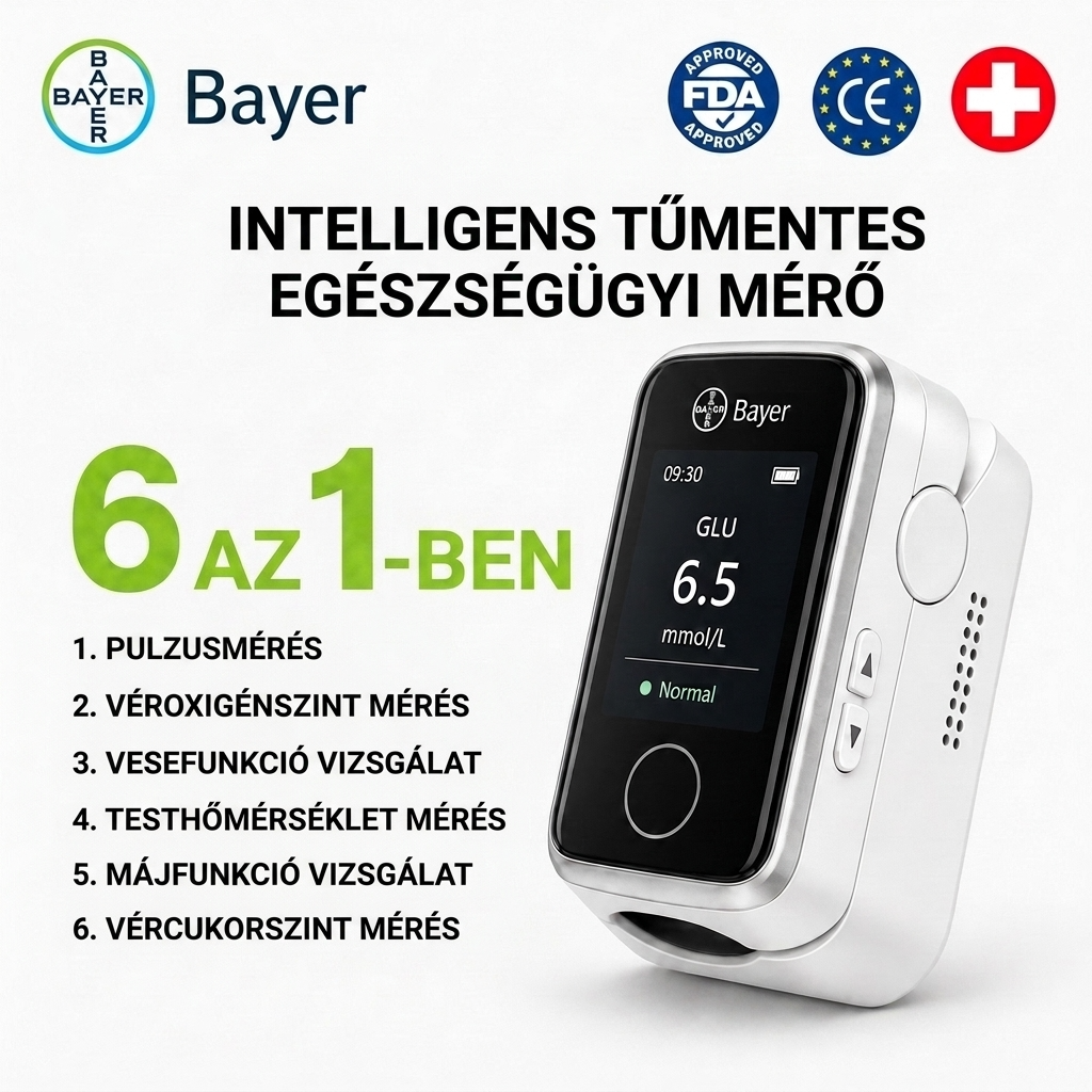 Bayer 12 az 1-ben digitális vércukormérő – nem invazív, szúrás nélküli vércukorszint mérő egészségfigyelő funkcióval