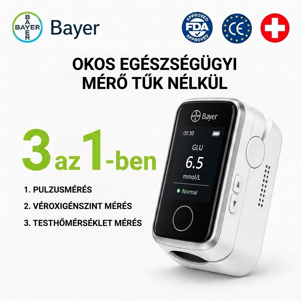 Bayer 12 az 1-ben digitális vércukormérő – nem invazív, szúrás nélküli vércukorszint mérő egészségfigyelő funkcióval