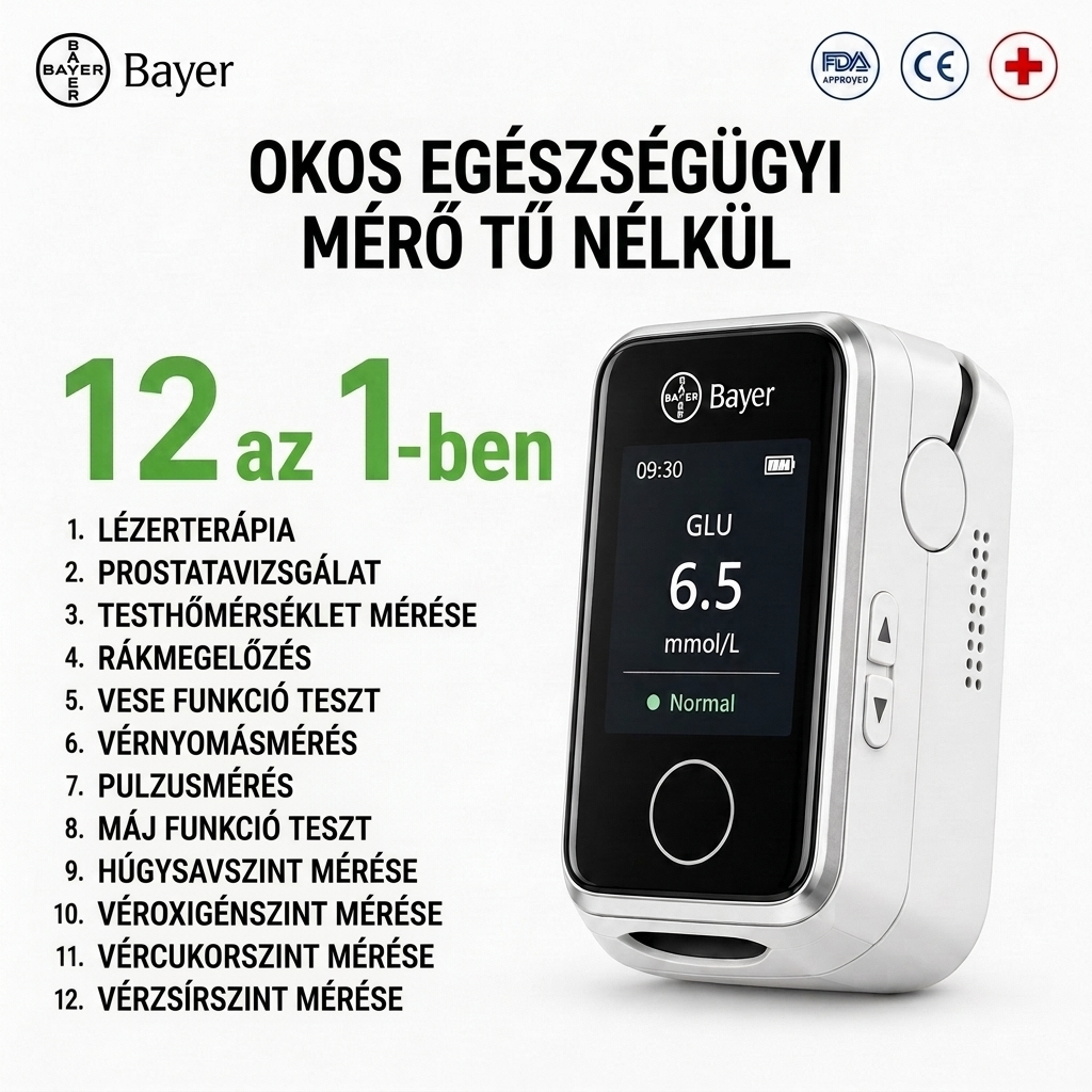 Bayer 12 az 1-ben digitális vércukormérő – nem invazív, szúrás nélküli vércukorszint mérő egészségfigyelő funkcióval